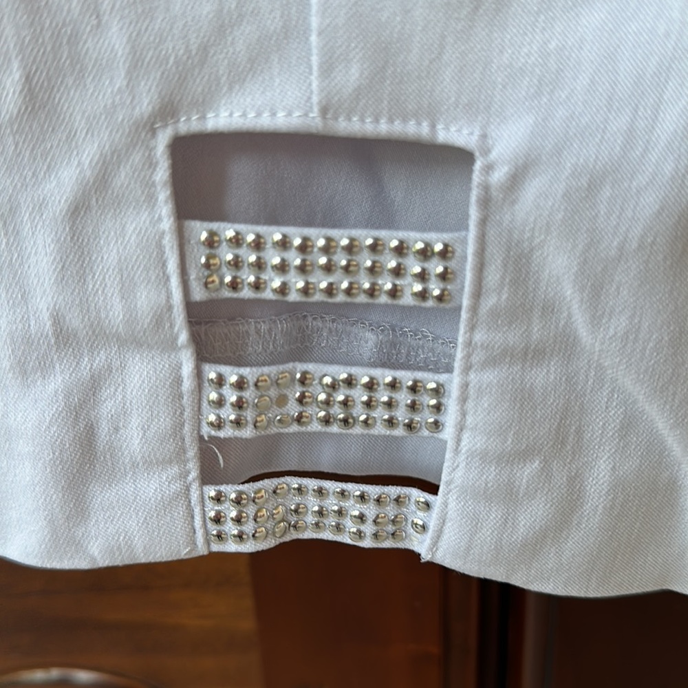 Avenue White Capri Pants with Embellished Cut Outs - Picture 12 of 12